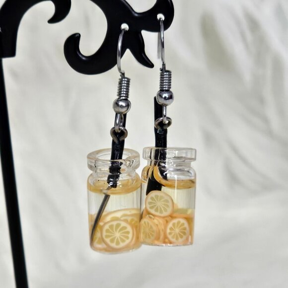 🚨Glass Risen Fruit Lemon Water Drop Dangle Earrings - Picture 1 of 8